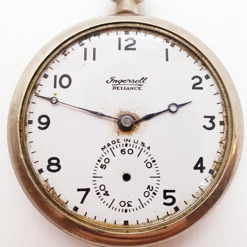 1930s Ingersoll Reliance Jewels Pocket Watch for Parts Repair