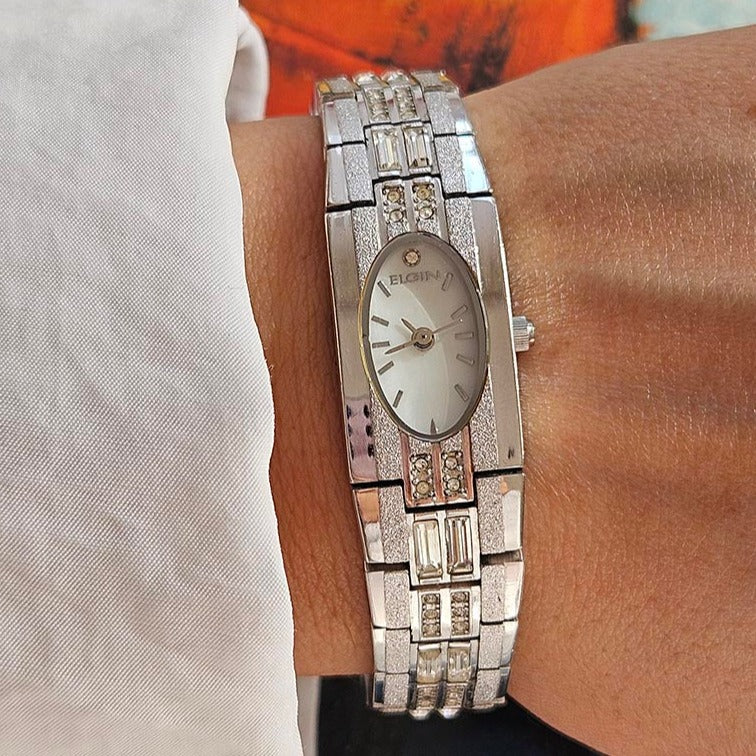 Vintage Silver-tone Elgin Women's Watch with Stainless Steel Bracelet