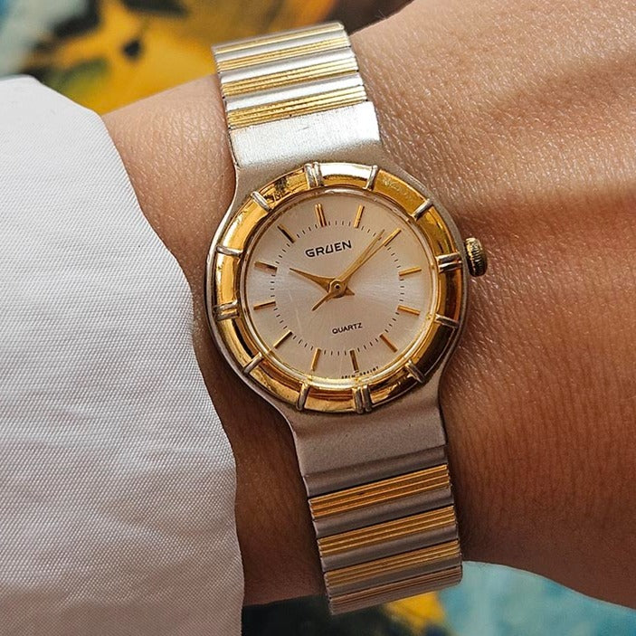 Vintage Two-tone Gruen Watch for Her with Stainless Steel  display picture 1