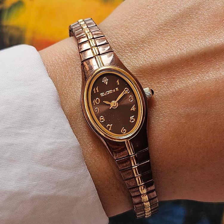 Vintage Chocolate Brown Elgin II Quartz Watch for Ladies