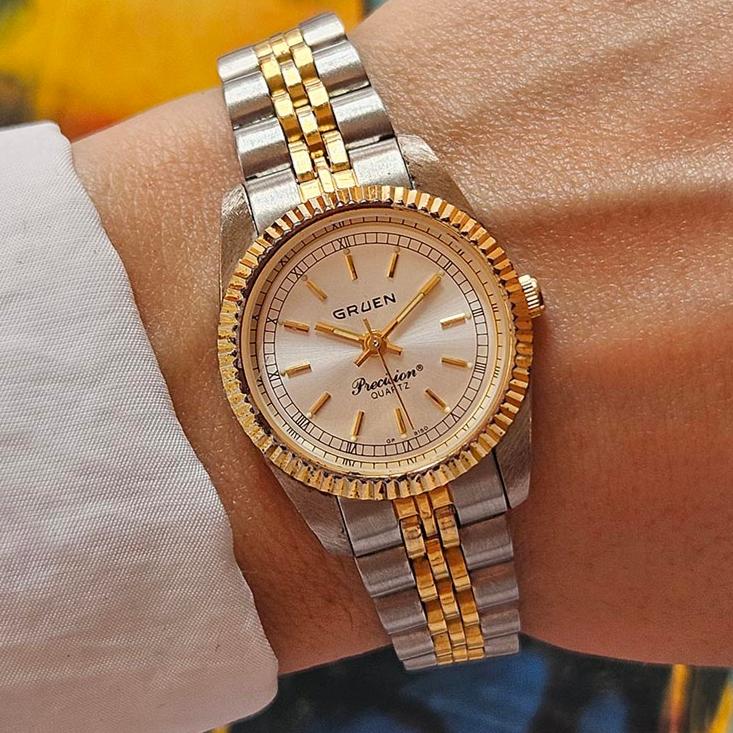 Two-tone Gruen Precision Watch for Women Vintage Office Wear