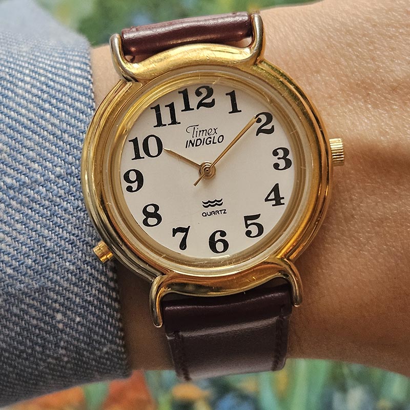 Vintage Gold-tone Timex Indiglo Quartz Watch Unisex Large 