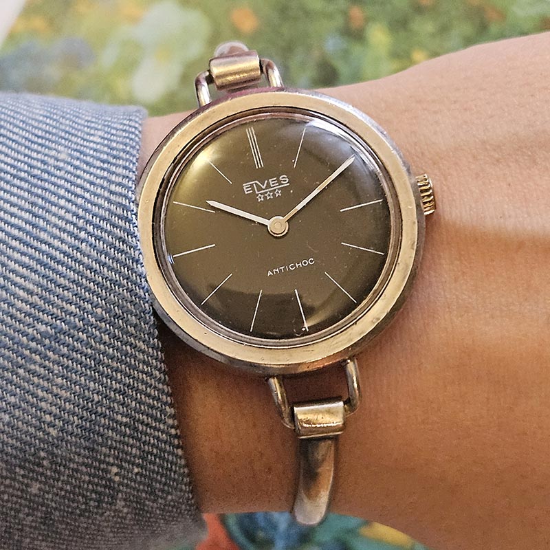 Montre Femme Vintage Elves - Mécanique à Aiguilles, Bracelet Métal Antichoc, Occasion