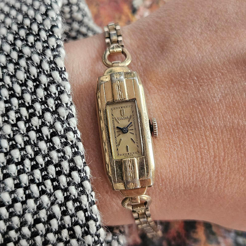 RARE 1930s Art Deco Bulova Tank Watch for Ladies 10K Rolled Gold