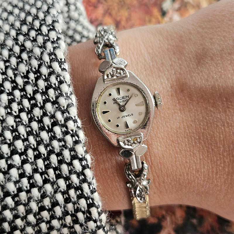 Rare Vintage Silver-tone Gruen 17 Jewels Dress Watch for Ladies