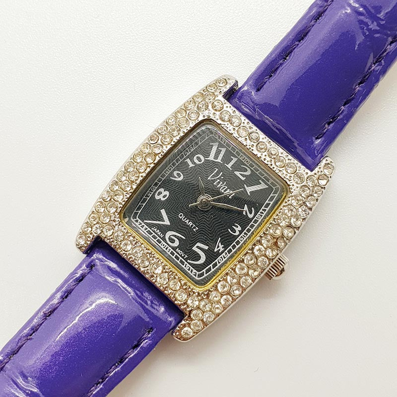 Vivani Bedazzled Rectangular Watch for Women on Purple Strap  display picture 1