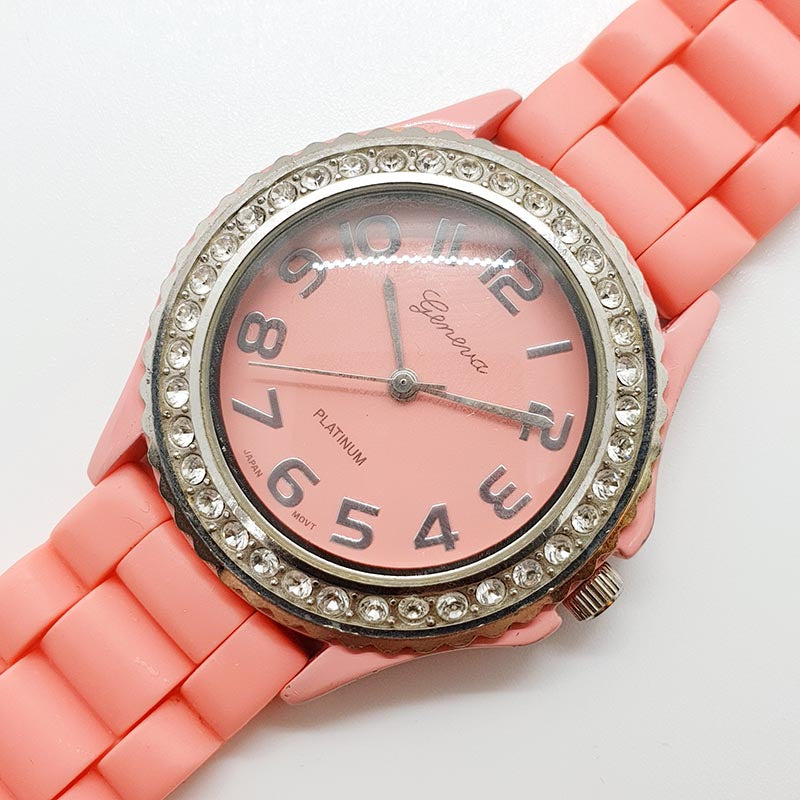 Rosa salmón Geneva Cuarzo reloj para mujeres en correa de goma