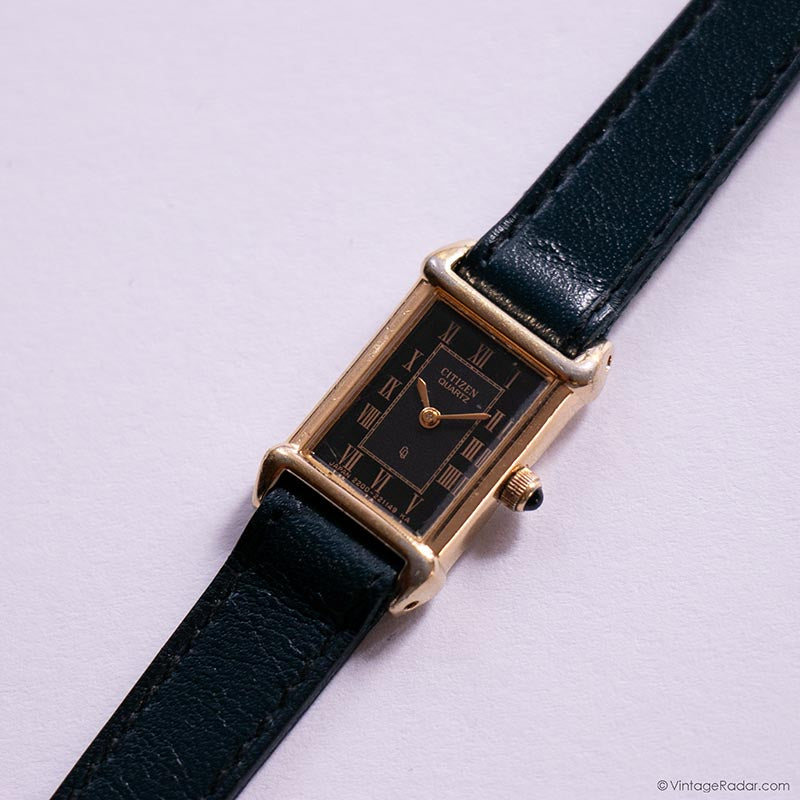 Vintage citizen tank watch 腕時計 タンク y2k Tiny Vintage Gold-tone Citizen Tank Watch for Women with Black