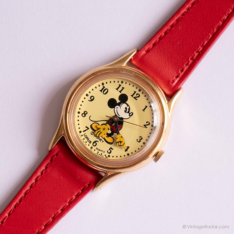 90s Gold-tone Lorus Mickey Mouse Watch for Her with Red  display picture 3