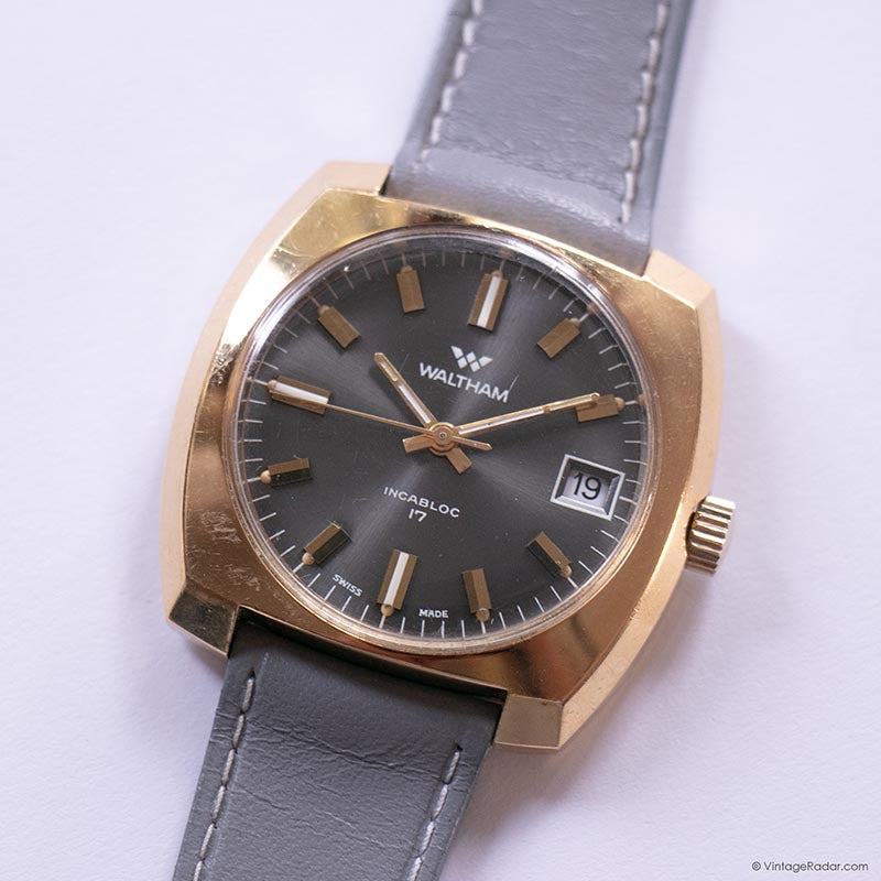 Vintage Waltham Incabloc 17 Jewels Date Watch for Men Swiss-Made