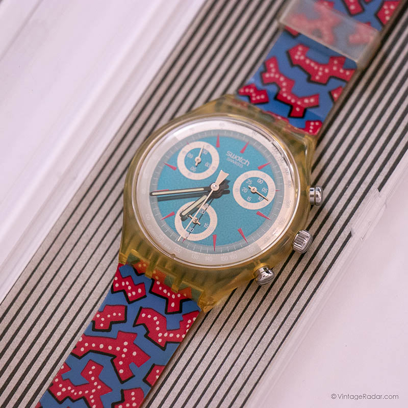 Vintage 1993 Swatch Chrono SCK100 WILD CARD Watch with Box