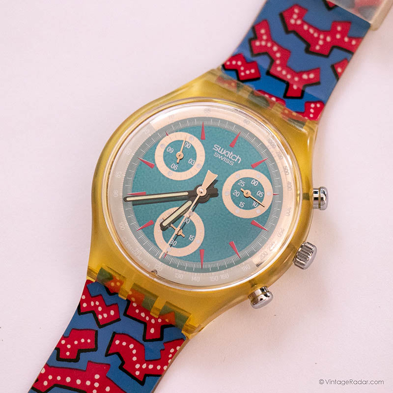 Vintage 1993 Swatch Chrono SCK100 WILD CARD Watch with Box