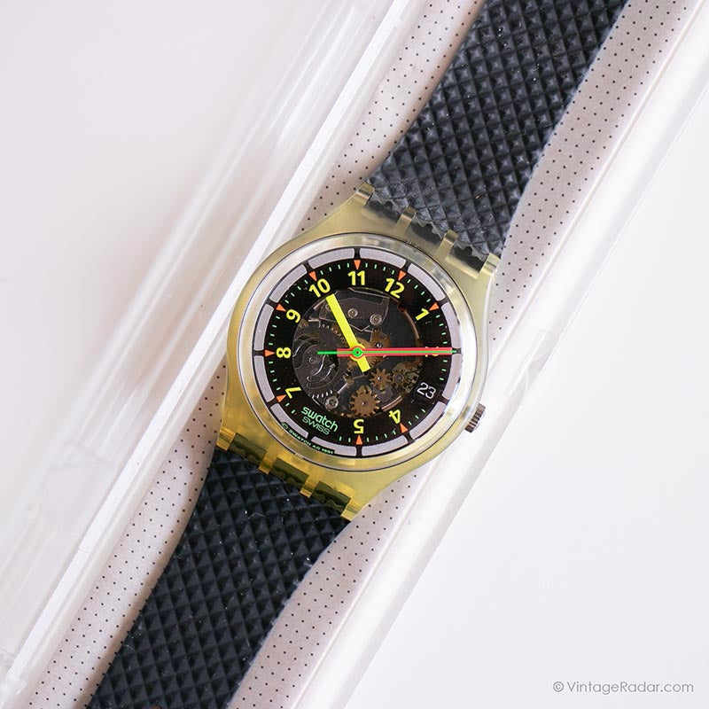 1992 Swatch GK402 BLACK LINE Watch | Box and Papers Skeleton