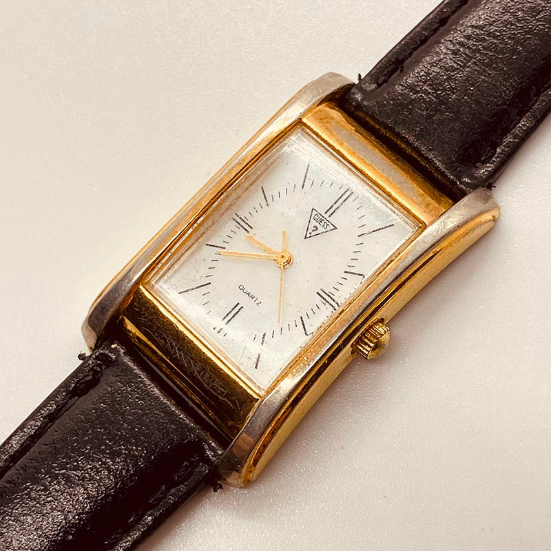 Leather Guess Rectangular Watch GUESS Mens Gold Tone Analog Watch