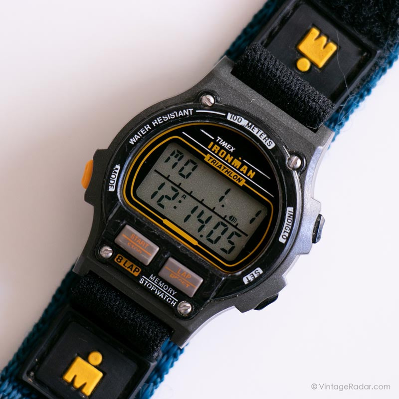Vintage Timex Ironman Triathlon Watch Gray Digital Chronograph