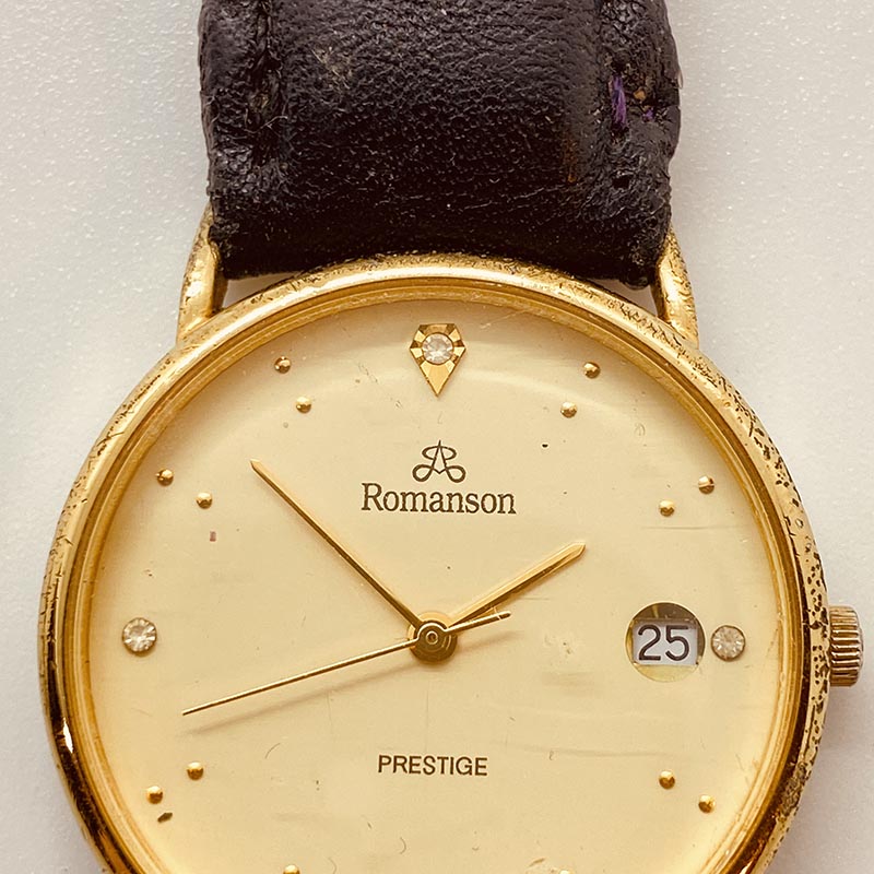 Romanson Prestige Swiss 24k Gold-Plated Watch for Parts & Repair
