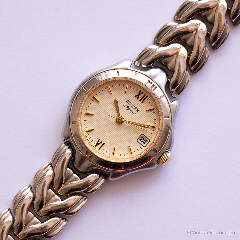 Vintage Citizen Elegance Wristwatch Gold Silver Two Tone Roman Numerals Date Vint Citizen Elegance Two Tone Date Roman Numerals Silver  main image 3