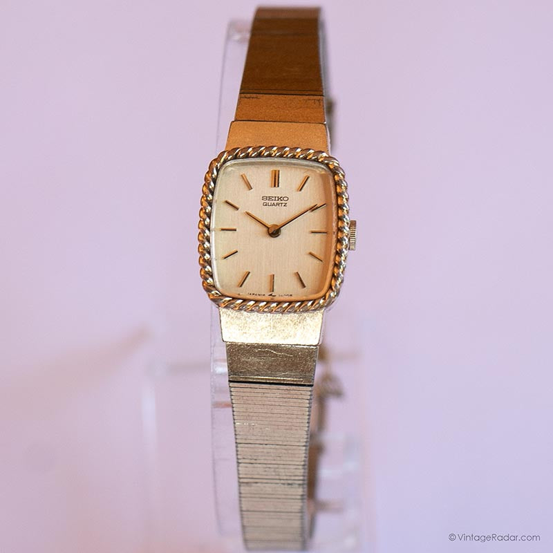 Vintage Seiko Women\'s Gold Tone Tank Quartz Watch Base Metal Stainless Steel Vintage Gold-tone Seiko Tank Watch for Her | Rectangular  main image 3