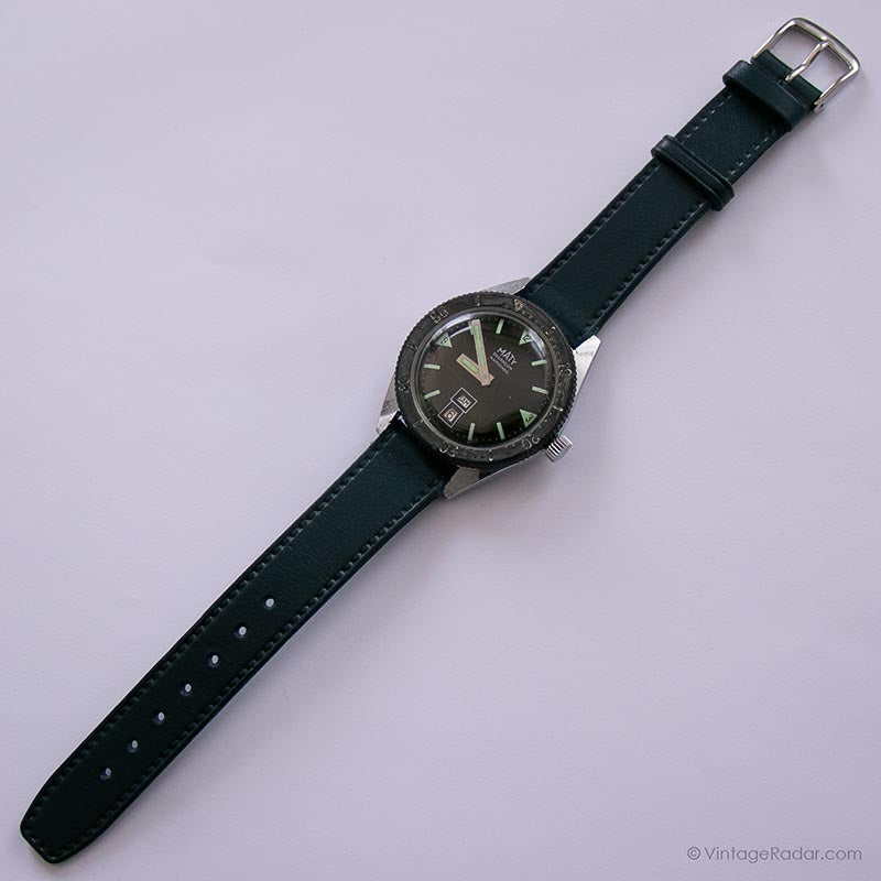 Montre Mécanique Vintage MATY BESANÇON - 17 Rubis, Cadran Blanc, Bracelet Cuir Usé, Fonctionnelle, Occasion
