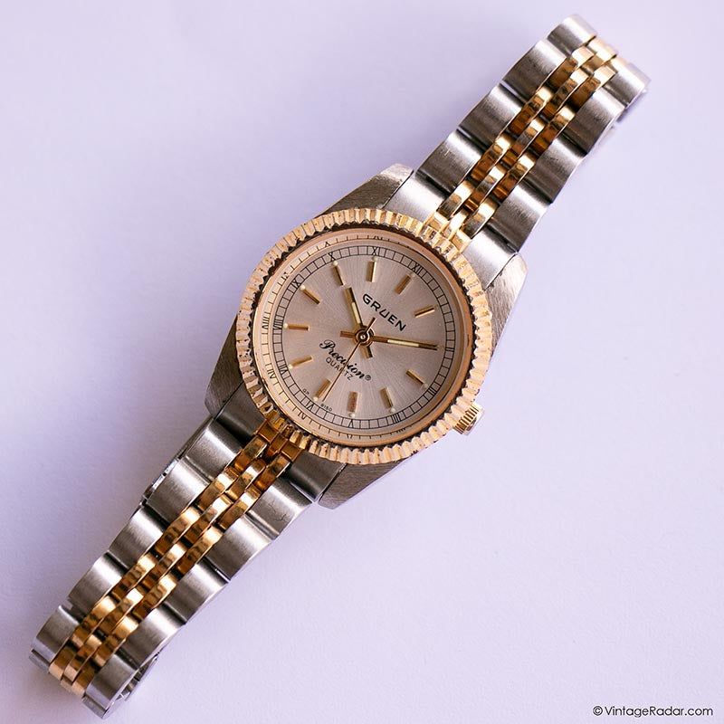 Gruen Precision Women’s Two-Tone Silver/Gold Vintage Polo Style Horizontal Watch Gruen Vintage Ladies main image 2
