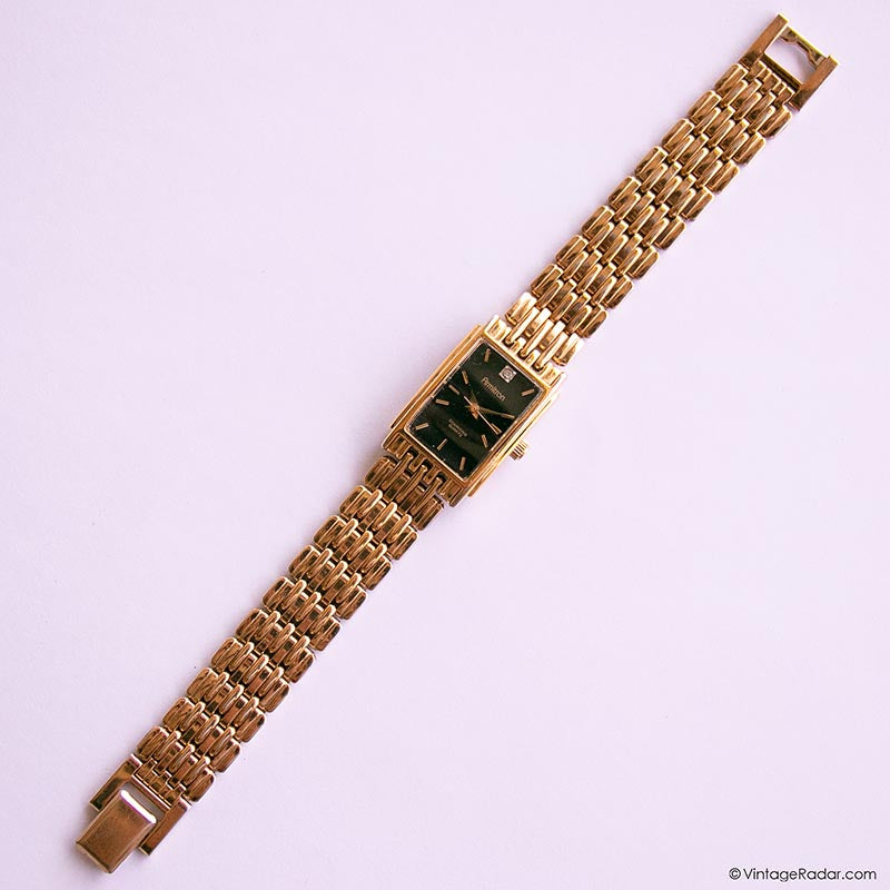 Vintage Black-Dial Rectangular Armitron Watch | Gold-tone  display picture 3
