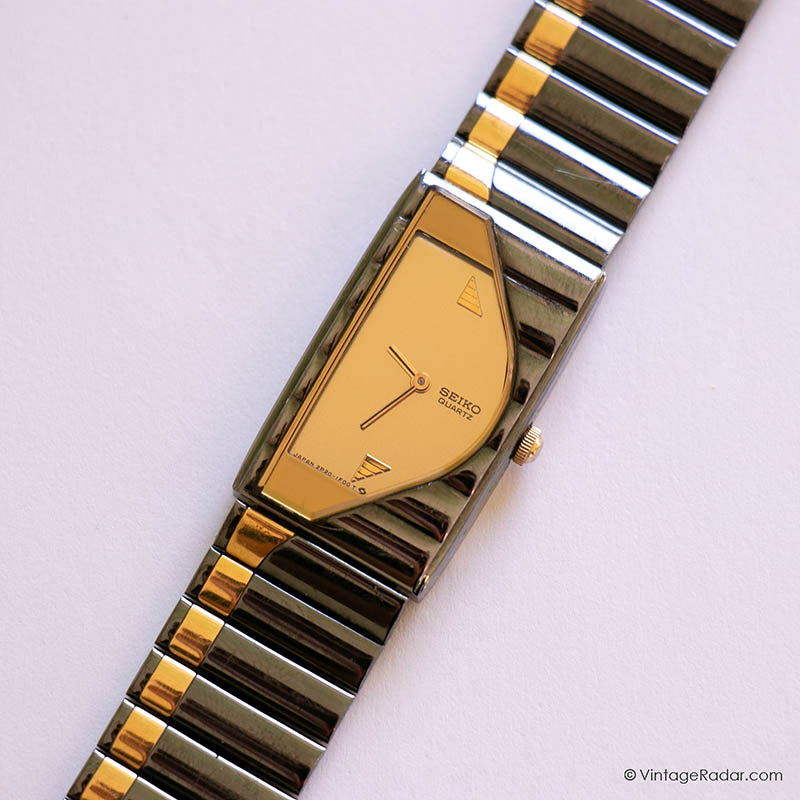 RARE Vintage Seiko Half-Moon Watch Black & Gold Tone 2P20-5K00 R0