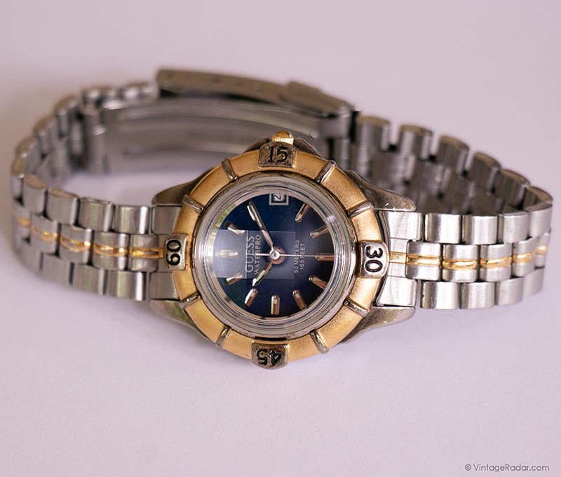 GUESS vintage two-tone stainless steel watch‎ Vintage Two-tone Guess Waterpro Blue-Dial Watch with  main image 3