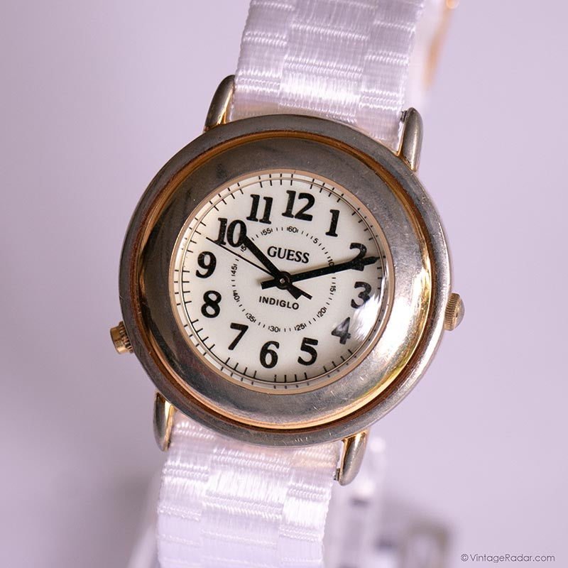 Vintage 90s Gold-tone Guess Quartz Watch with White Nato  display picture 2