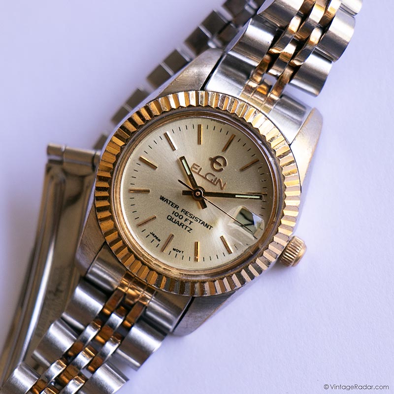 Elgin Ladies Watch Vintage Sparkling White Dial Two Tone Bracelet Elgin Ladies Watch Vintage Sparkling White Dial Two Tone  main image 2
