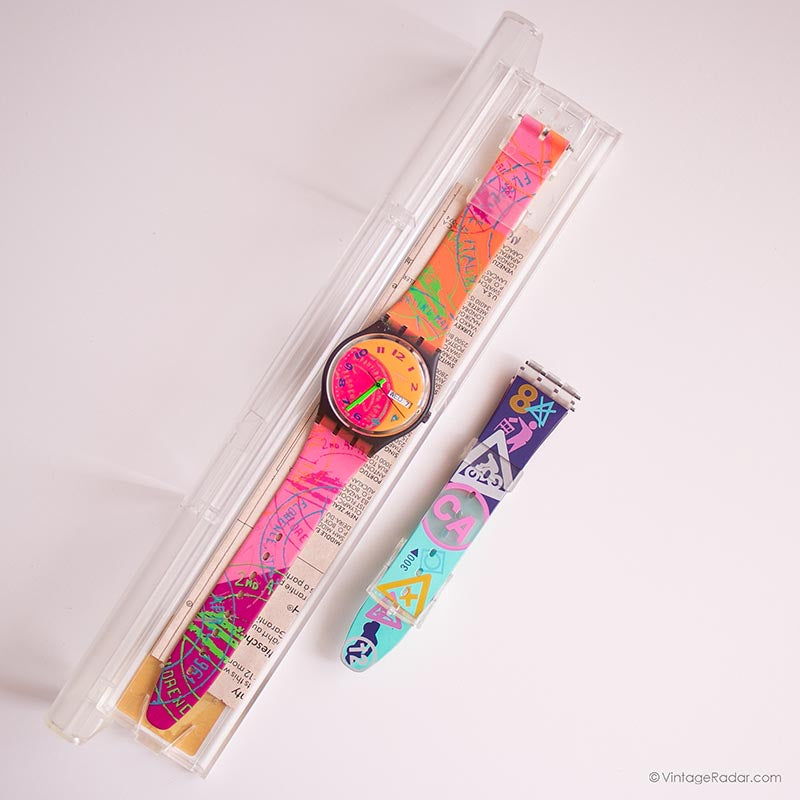 スウォッチ ラグジュアリーコレクションWAVING CRYSTALS Swatch FLUO SEAL GV700 Watch with Original Box and Papers Vintage