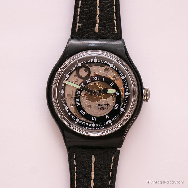 1993 Swatch Automatic SAB102 BLACK CIRCLES Watch | 90s Swatch