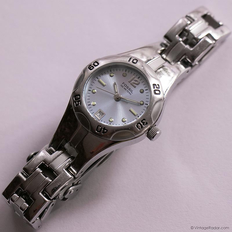 Vintage Silver-tone Fossil Blue-Dial Watch for Her All  display picture 1