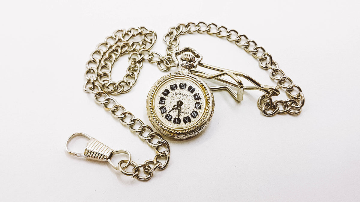 Montre De Poche REGLIA Avec Chaîne - Mécanique Manuelle - Cadran Blanc - Parfait état