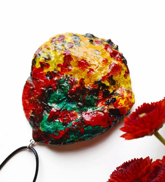 Stunning Colorful Handmade Necklace | Bright Handpainted Pendant - Vintage Radar