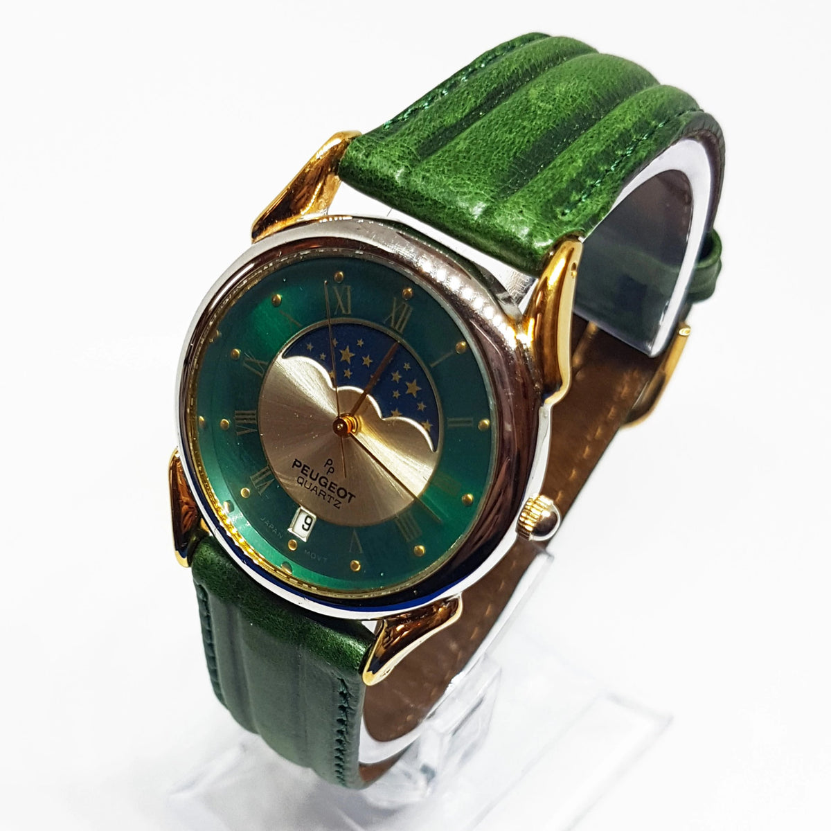 Peugeot Moon Phase Watch for Men Women Green Peugeot Car Watch