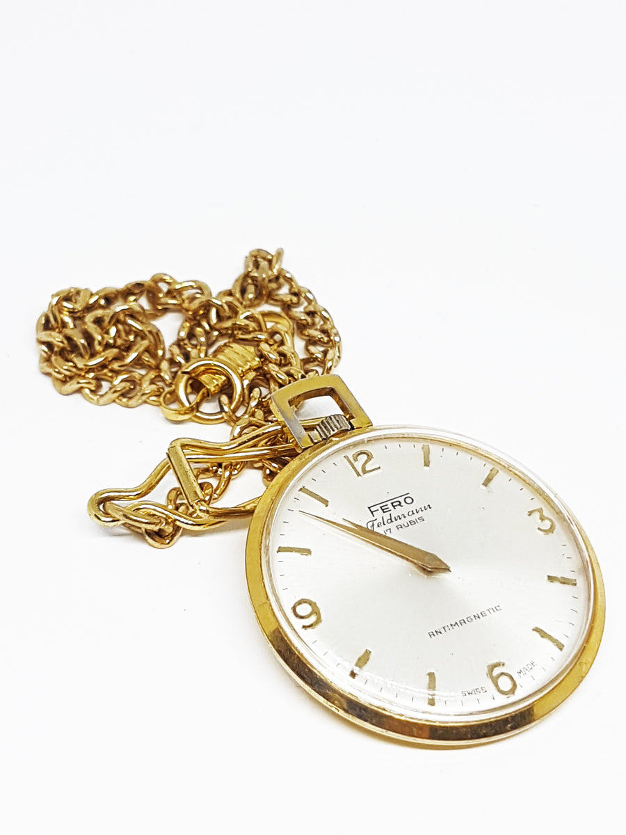 Fero Feldmann 17 Rubis Pocket Watch Puo essere inciso Vintage Radar