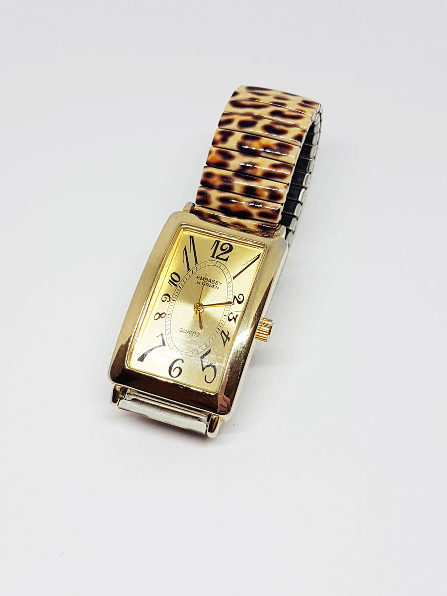 Gold-tone Embassy by Gruen Quartz Watch Animal Print Women's