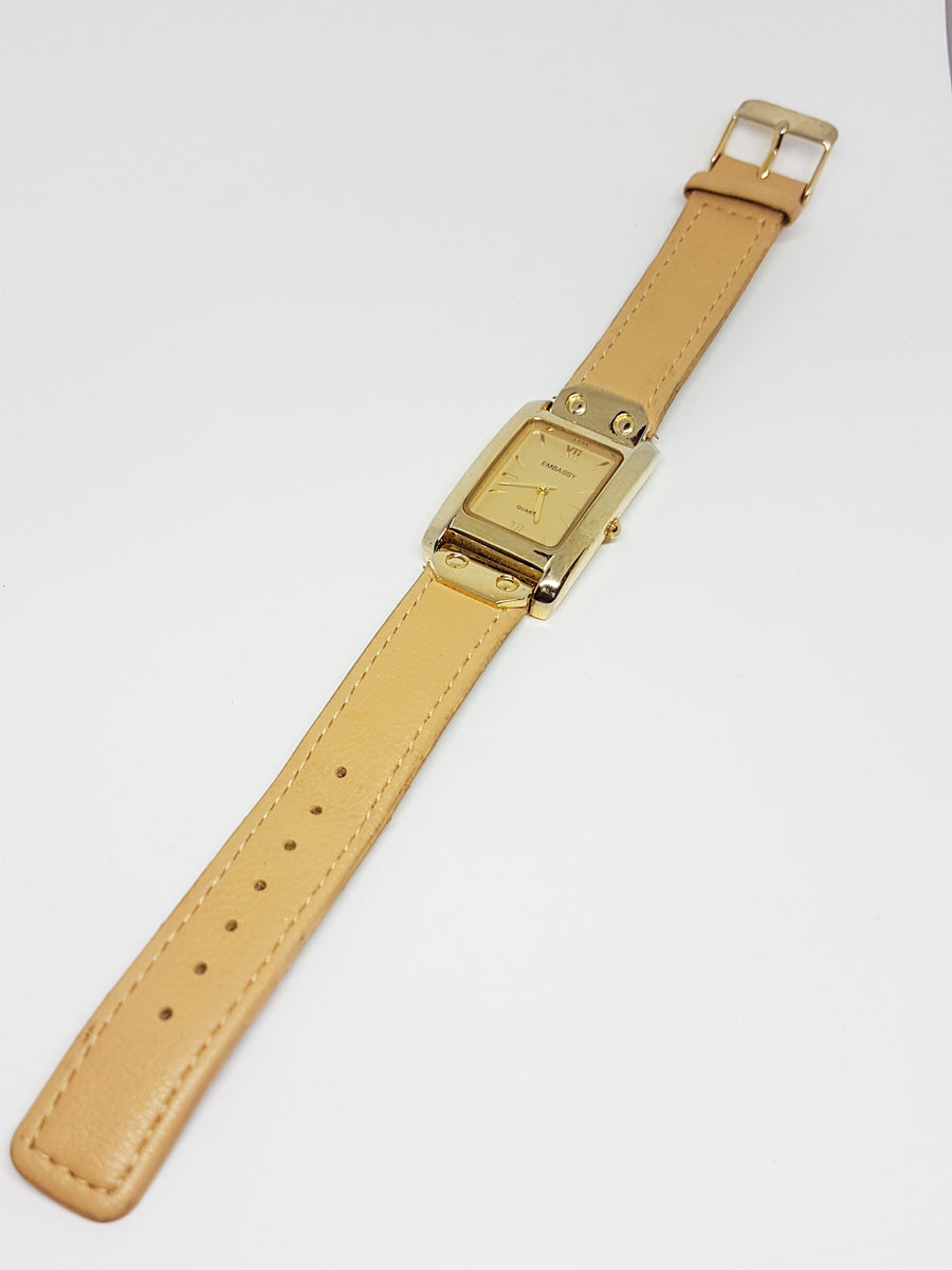 Square Embassy by Gruen Quartz Watch | Beige & Gold Ladies  display picture 3