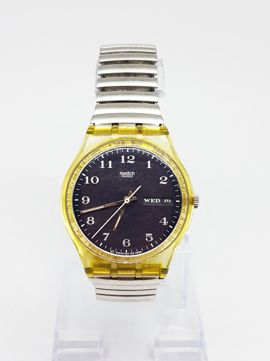 Vintage Swiss Made 1996 Classic Swatch Watch Dual Date Black Dial