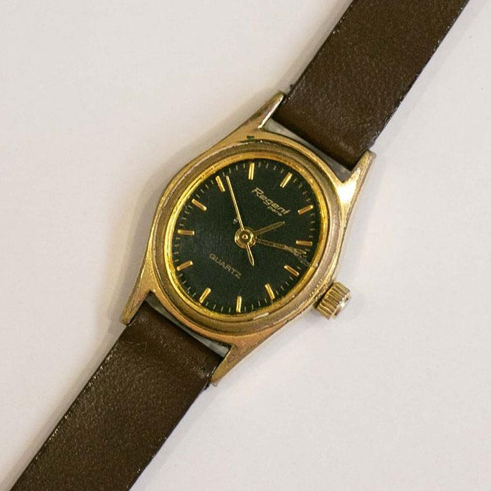 Schwarzes Zifferblatt Regent Para Vintage Quarz Uhr 90er -Damen
