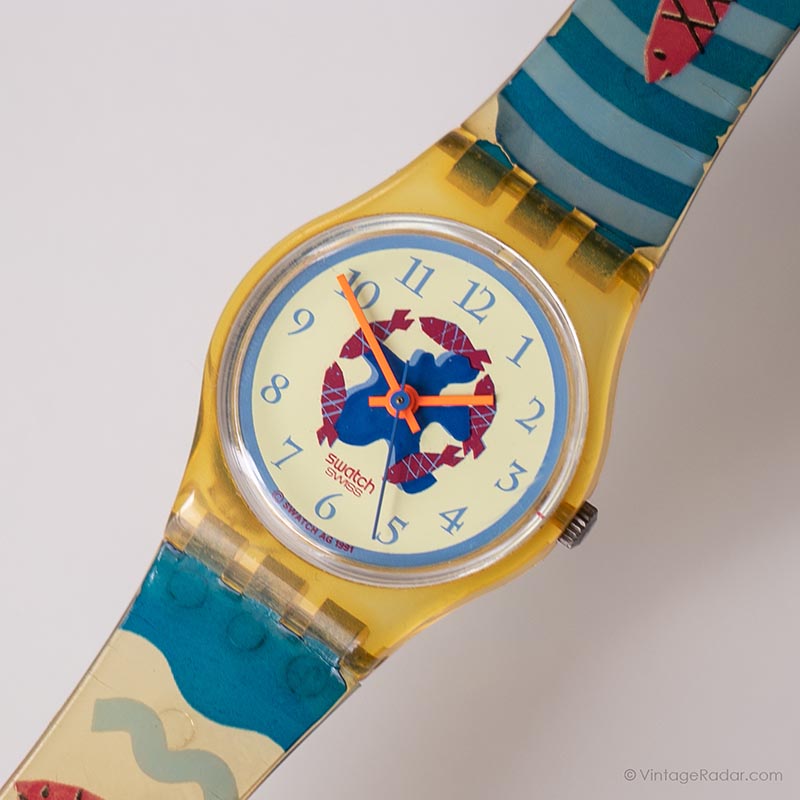 1992 vintage ladies swatch watch Red Cloud fish beach ocean theme new battery Swatch | Accessories | 992 Vintage Ladies Swatch Watch Red  main image 2