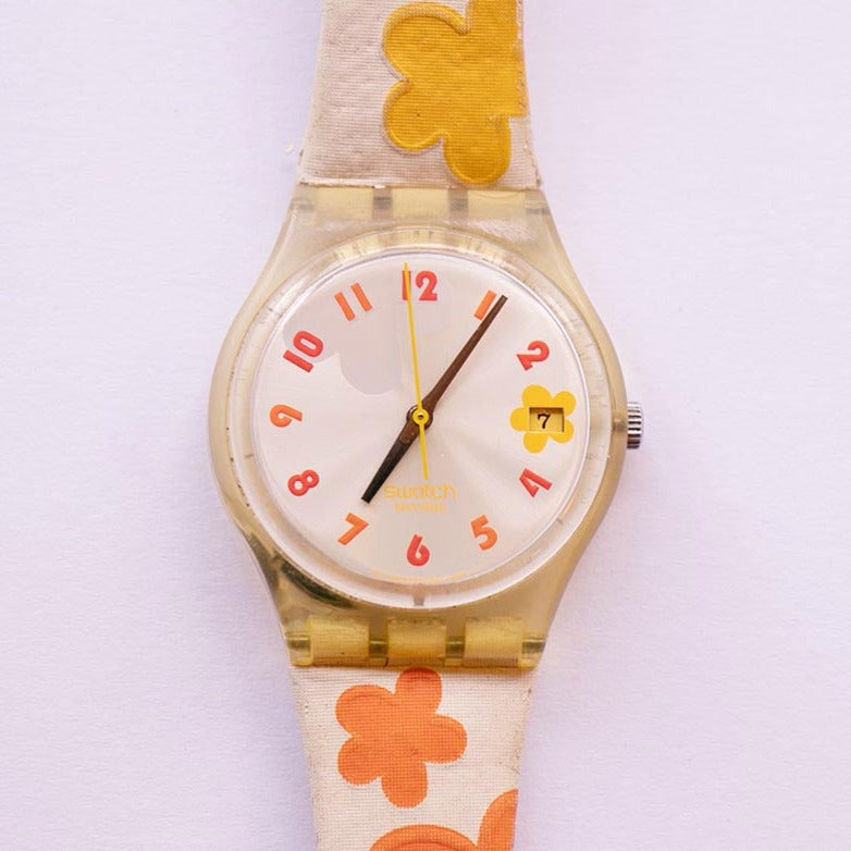 Swatch Watch JUICY HOURS GE402 Orange & Yellow Flower 2004 Needs New Battery Swatch Watch JUICY HOURS GE402 Red & Yellow Flower 2004  main image 4