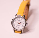 Tono plateado Timex Indiglo reloj para mujeres | Correa de cuero amarillo