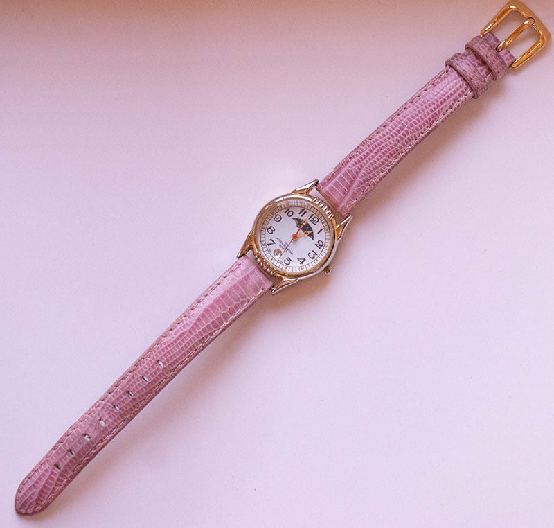 Vintage Gold-tone Ladies Moon Phase Quartz Watch with Pink  display picture 2
