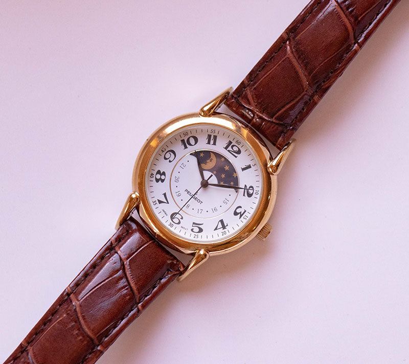 Vintage Gold-tone Peugeot Moonphase Quartz Watch Japan, 56% OFF