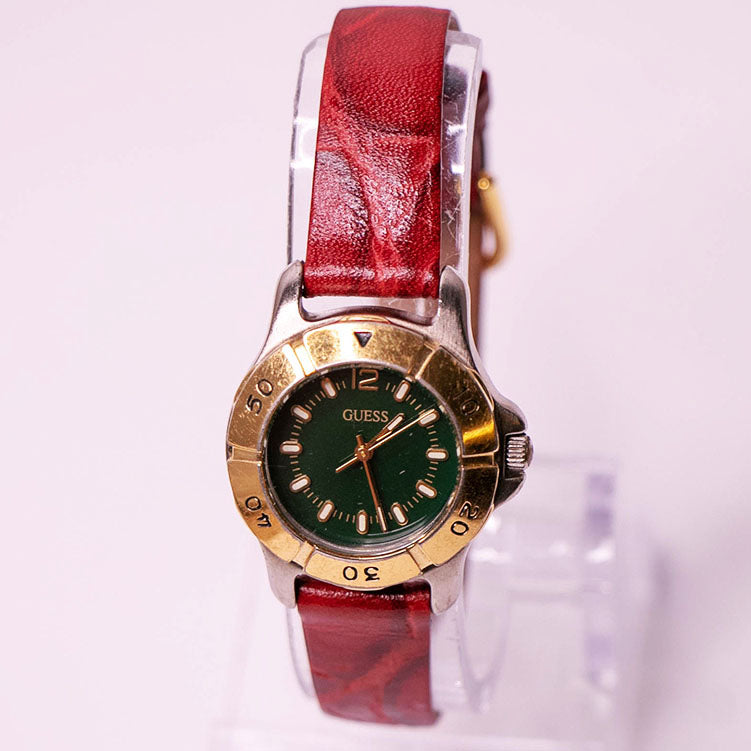 Vintage Guess Watch for Women with Green Dial & Red Leather  display picture 2