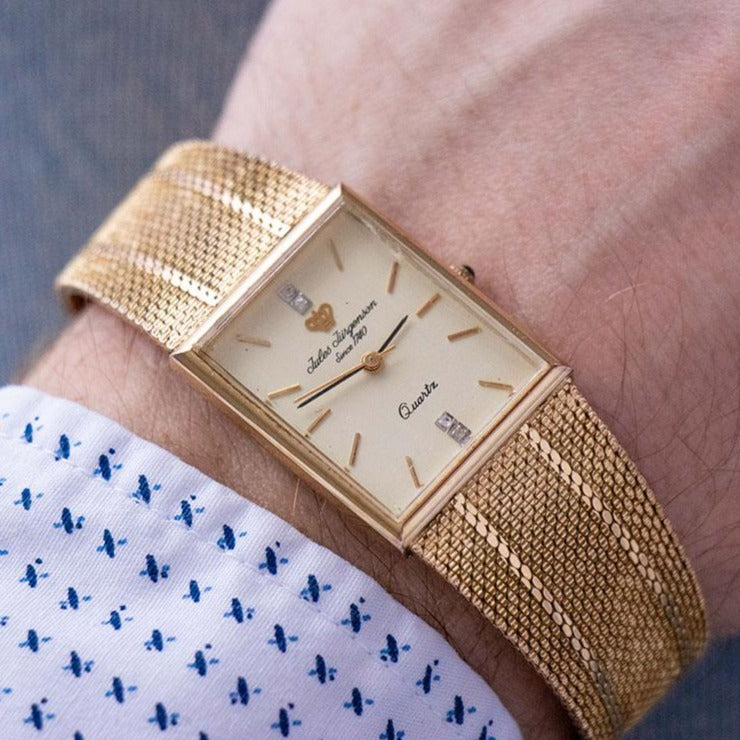 Wrist Watch Jules Jurgensen Gold Watch Vintage Jules Jurgensen Since 1740 Diamond Quartz Watch With Rectangular