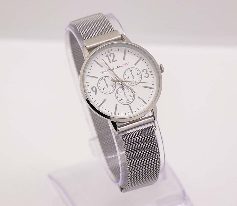 ISAAC MIZRAHI Silver Mesh Square Dial Magnet Watch - White Face Isaac Mizrahi Live! Magnetic Mesh Watch, Gold, One size | eBay main image 4