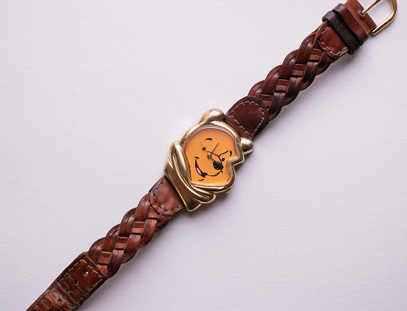 1990s Vintage Timex Winnie the Pooh Shaped Watch with Brown 