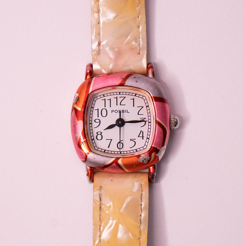 Retro Fossil Watch for Women with Colorful Case & Marble-effect 
